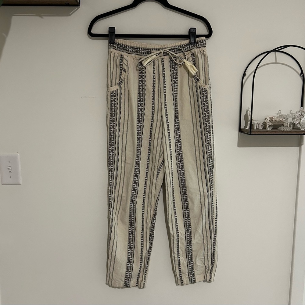 Anthropologie Cream & Black Striped Drawstring Elastic Waist Pants Size XS